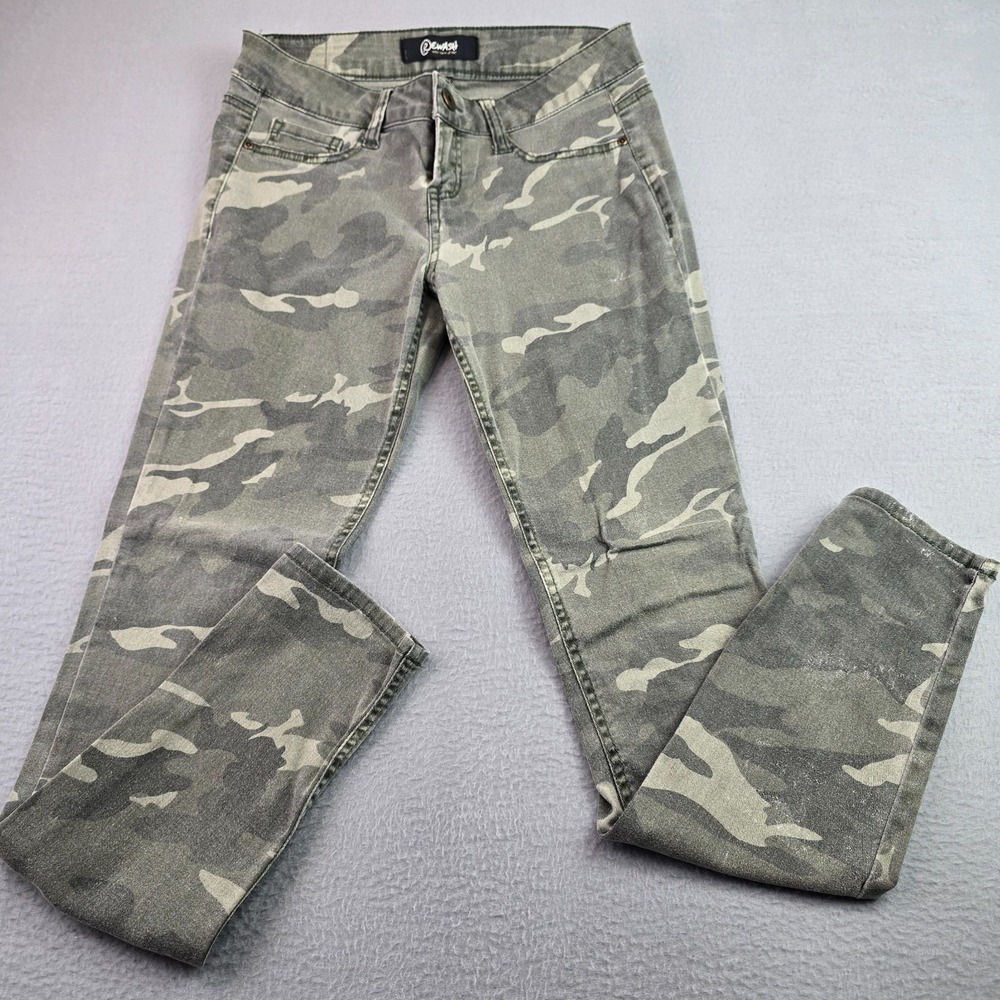 Rewash Gray Camo Skinny Jeans (7) Stretch Mid Rise Military Utility Y2K Grunge